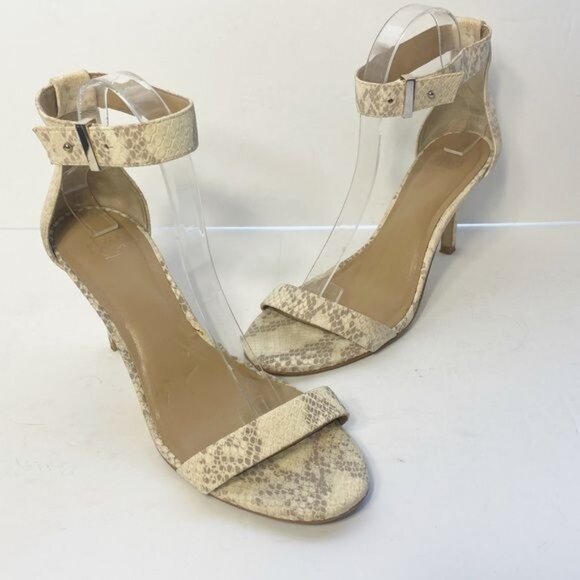 Ann Taylor Geri Snake Skin Ankle Strap Sandals Neutral Beige Size 8.5 - Picture 6 of 9